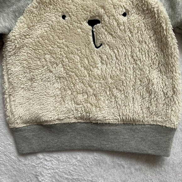 Baby Gap Fuzzy Bear Sherpa Sweatshirt 6-12M | Neutral Grey Cozy Fall Top VGUC - Picture 10 of 16